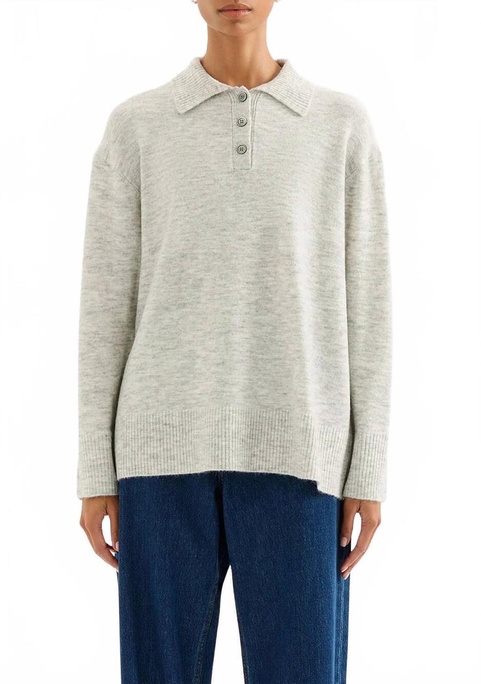 NEW NUDE LUCY dallas rugby knit sweater in grey marle